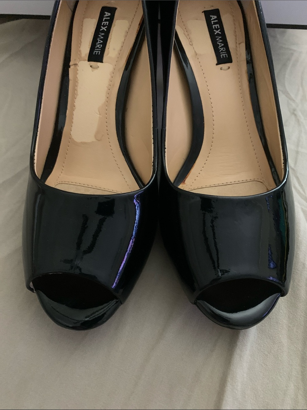 Alex Marie Black Patent Peep-Toe Pumps